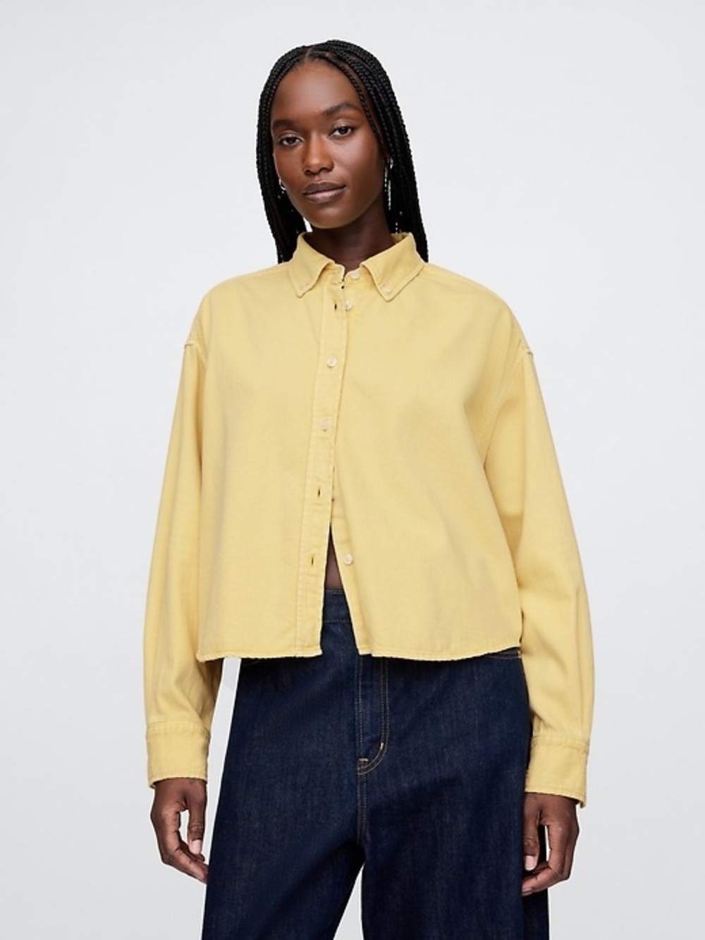 GAP UltraSoft Denim Crop Big Shirt Yellow